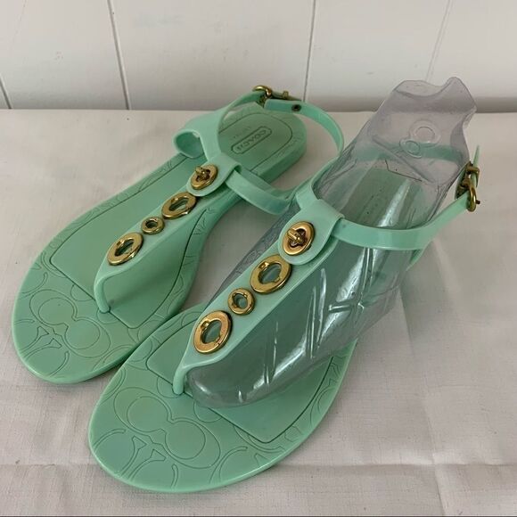 Coach Sandals Mint Green Phila Flat Flip Flops 7B - Picture 1 of 9